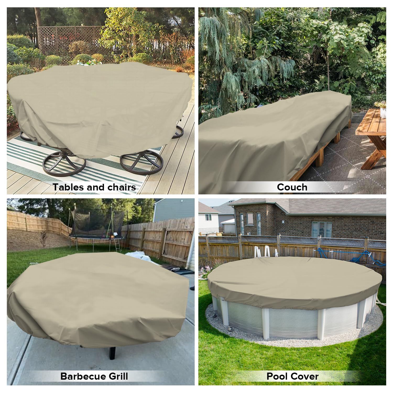 INFRANGE-Patio Furniture Covers 9' Waterprrof UV Resistant Heavy Duty Cover for Outdoor Round and Rectangle Table Chair Sofa Beige