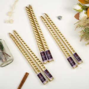 Aha Essentials - Spiral Wax Taper Candles Unscented Candlesticks Twisted Candles for Home, Wedding, Dinner Table | Pack of 6 Candle Sticks(Gold)