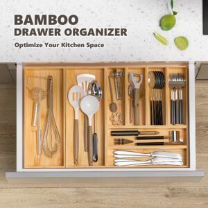 Greatseas Kitchen Drawer Organizer Bins, Stackable Bamboo Drawer Organizer for Silverware, Utensils, Cutlery, Flatware, Deep Drawer Organizers for Junk Drawer, Dresser, Bathroom, 6" x 3" x 2.5"