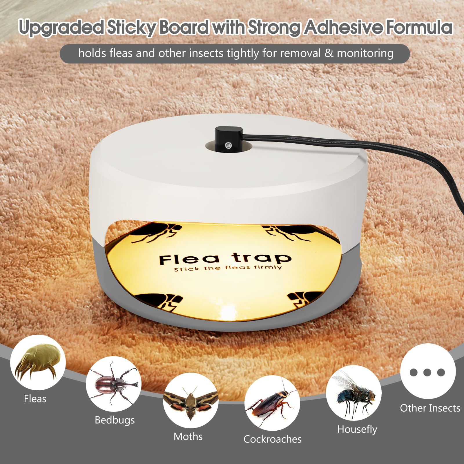 Flea Traps for Inside Your Home, 2 Pack Flea Trap Light, Flea Traps Indoor for Home, Bed Bug Killer w/Sticky Pad Refills & Bulb, Odorless Insect Treatment Trap Catcher Pest Control for Pet