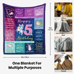 Solzien 5 Year Old Girl Birthday Gift Ideas Blanket 50"x40", Birthday Gifts for 5 Year Old Girls, 5 Year Old Girl Birthday Gifts, 5th Birthday Gifts for Girls, 5th Birthday Decorations Girl