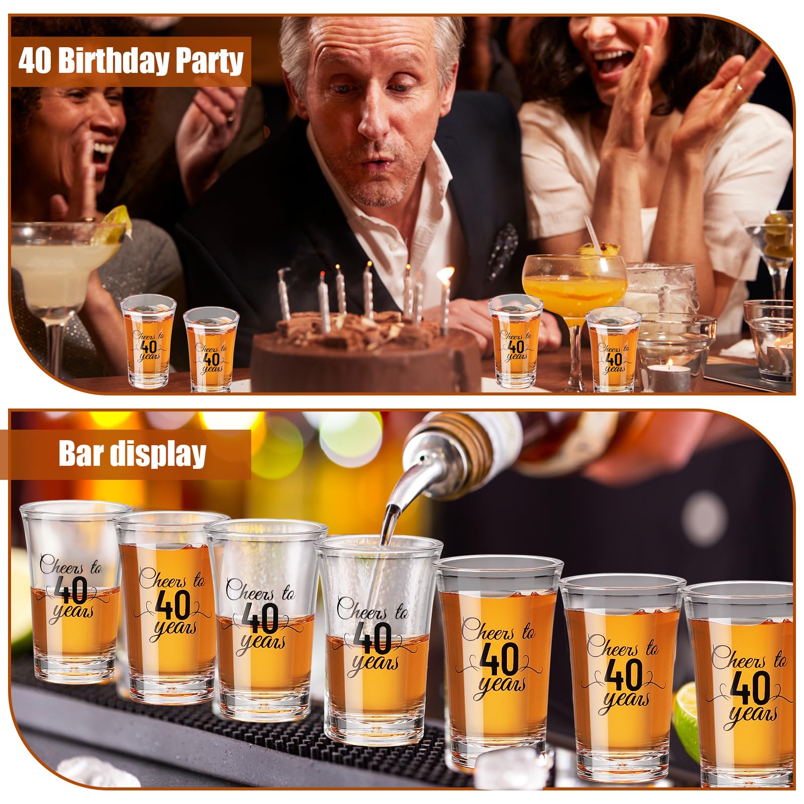 Sliner 48 Pack Birthday Shot Glasses Bulk Unbreakable 1.4oz Cheers to 30/40/50/60/70/80 Years Shot Glass Thick Base Mini Clear Plastic Shot Glass Anniversary Favors for Guests Birthday (for 40 Years)