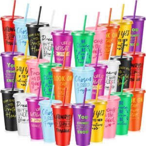 uiifan 30 pcs bulk appreciation gifts for employee staffs coworkers 24oz inspirational plastic tumbler with lid and straw reusable plastic cups office school classroom christmas gift (bright color)