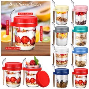 Layhit 8 Sets 16 oz Overnight Oats Containers with Lids and Spoons Summer Large Glass Mason Jars for Overnight Oats with Measurement Marks Oatmeal Container for Milk Cereal Fruit(Multicolor)