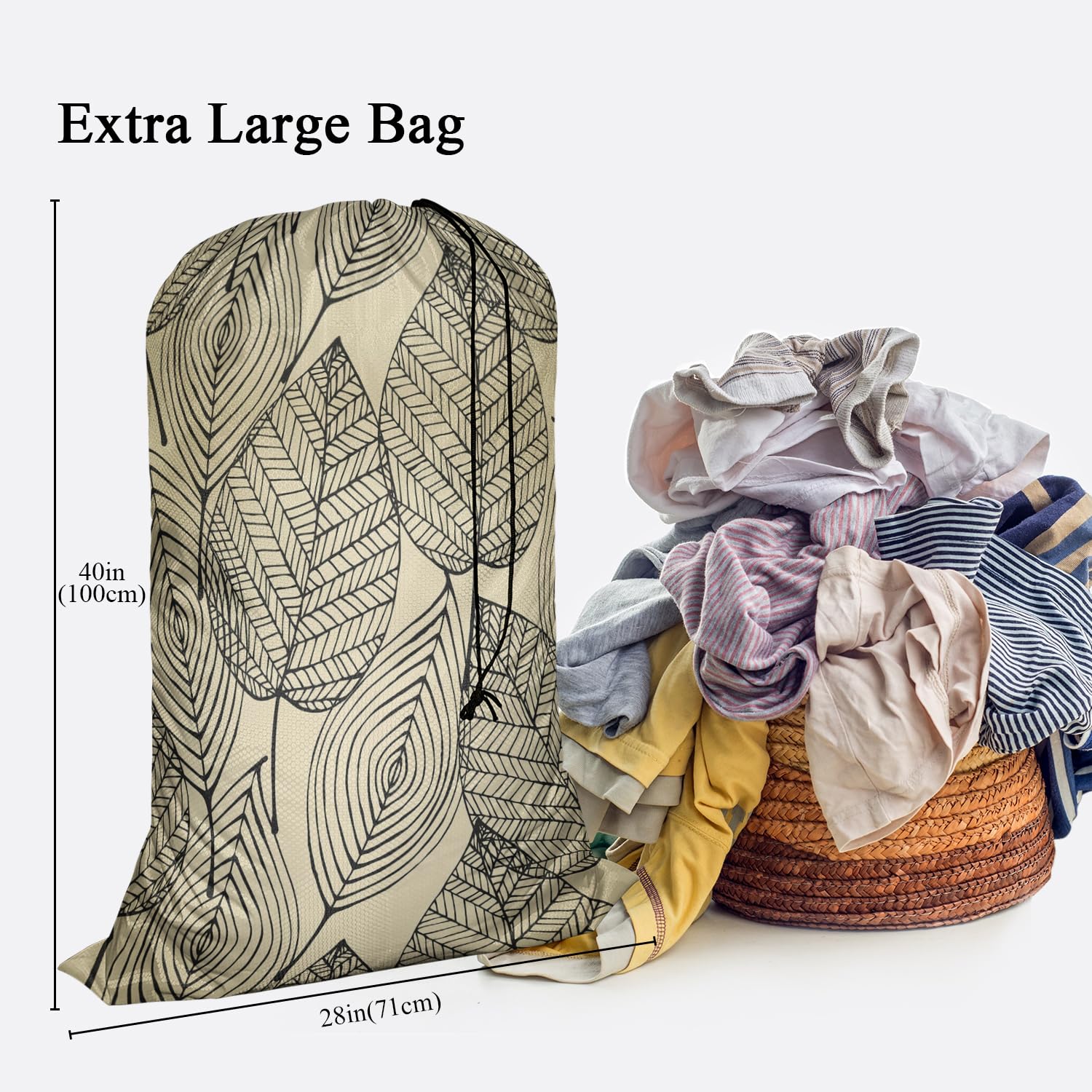 Swono Autumn Leaf Pattern Laundry Bags 28" x 40", Fall Leaves Repeat Graphic Plants Versatile - Multi Use