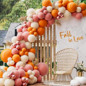 dusty pink balloon garland kit with orange blush balloon for bridal shower fall thanksgiving day party decorations (dusty pink)