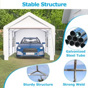 10x20 FT Outdoor Carport Portable Garage Heavy Duty Canopy Storage Shelter Shed All-Season Tarp with Removable Sidewalls & Doors for Car, Truck, Boat, Party, Camping (White)