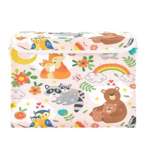 lidded home storage bins cute bunny in the garden pattern double handle foldable storage basket flip-top storage box for toys clothes documents