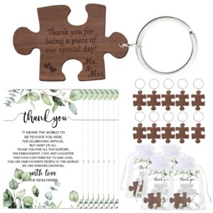 sintuff 50 sets wedding keychains gifts for guests rustic wood puzzle keychain with thank you cards and organza bags wedding favors bridal shower