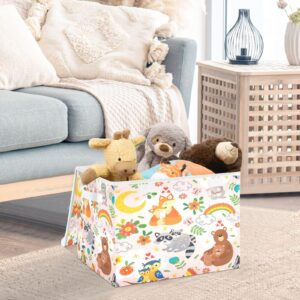 Lidded Home Storage Bins Cute Bunny in The Garden Pattern Double Handle Foldable Storage Basket Flip-Top Storage Box for Toys Clothes Documents