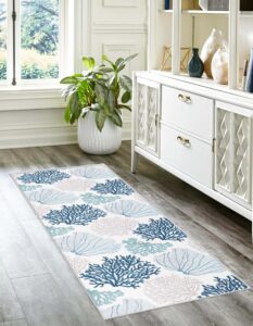 coastal runner rug beach hallway rugs non-slip nautical coral machine washable rugs modern floor carpet for kitchen bathroom laundry bedroom living room, 2x6