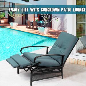 SUNCROWN Outdoor Recliner Chair Patio Adjustable Relaxing Chair Outdoor Metal Furniture Chair with Thick Cushion(Peacock Blue)