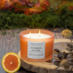 Acorns & Oak Candle | Fall Candles | Luxury Soy & Beeswax Candles for Home | 16 oz. Large Jar 3 Wick Candle | Thanksgiving Candle | Fall Scented Candle | Autumn Candles