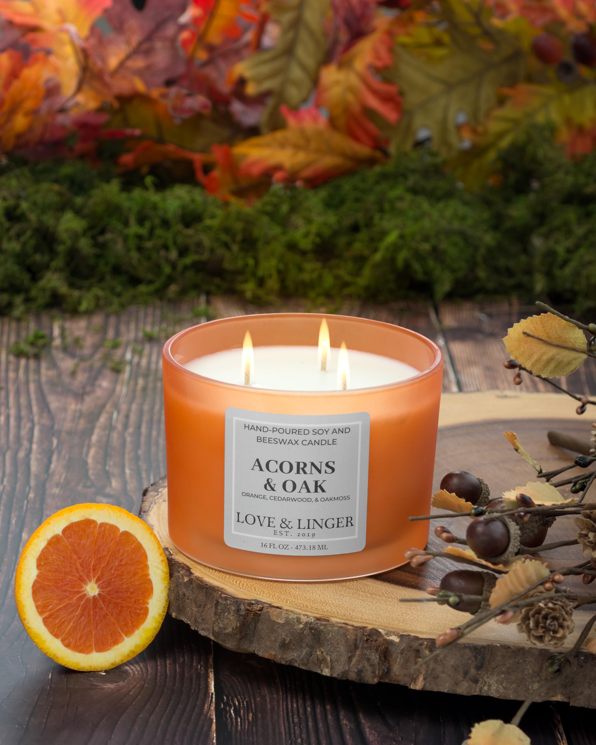 Acorns & Oak Candle | Fall Candles | Luxury Soy & Beeswax Candles for Home | 16 oz. Large Jar 3 Wick Candle | Thanksgiving Candle | Fall Scented Candle | Autumn Candles