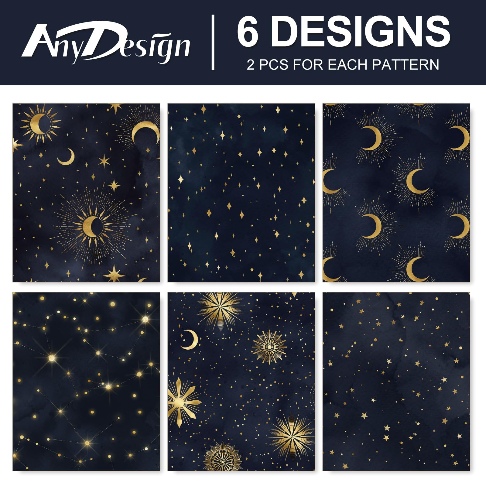 AnyDesign 12 Sheet Galaxy Wrapping Paper Black Night Sky Gift Wrap Bulk Moon Star Decorative Craft Art Paper for Birthday Wedding DIY Wrapping Supplies, 19.7 x 27.6 inch