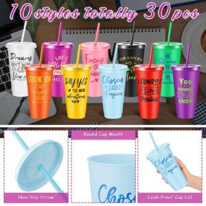 Uiifan 30 Pcs Bulk Appreciation Gifts for Employee Staffs Coworkers 24oz Inspirational Plastic Tumbler with Lid and Straw Reusable Plastic Cups Office School Classroom Christmas Gift (Bright Color)