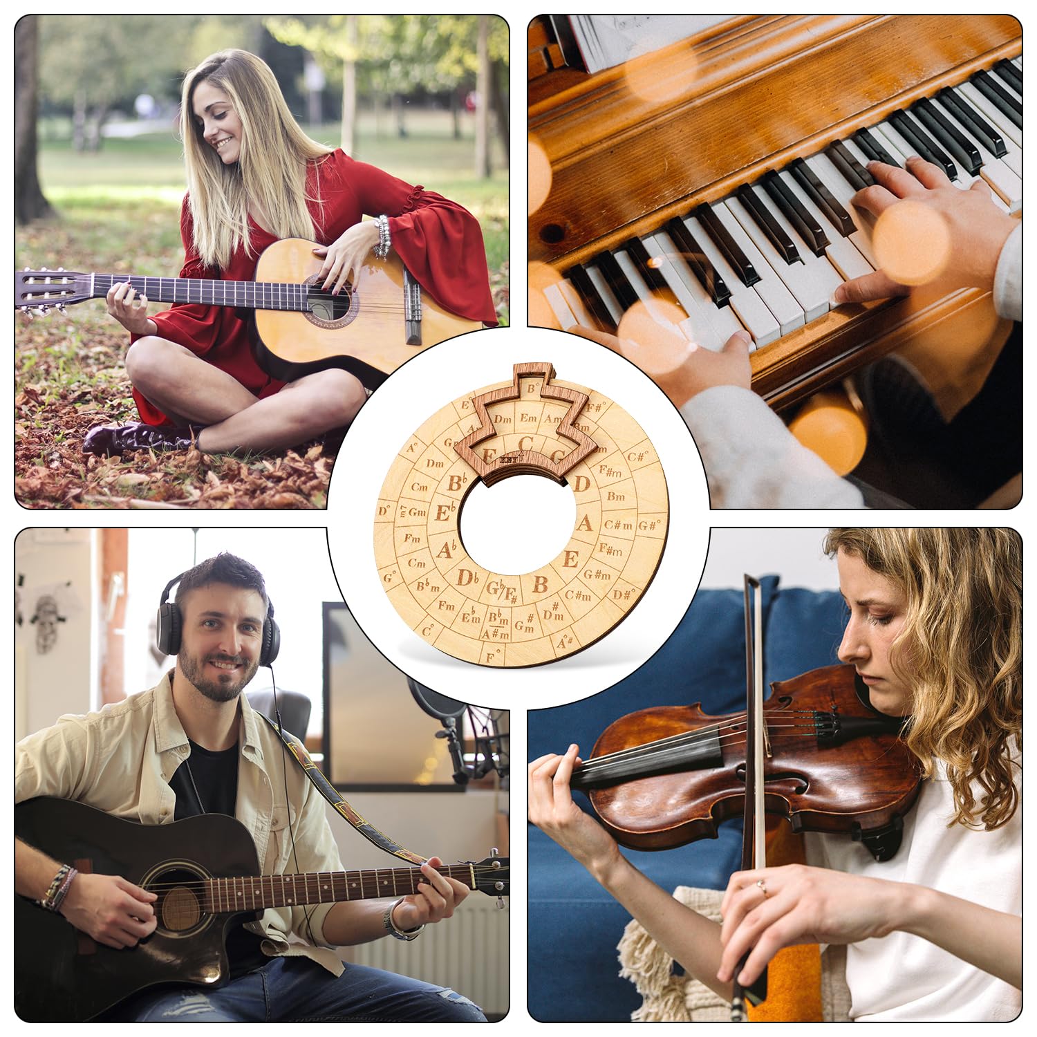 Wooden Melody Tool, Round Wooden Melody Chord Tool Chord Wheel Tool Circle of Fifths Wheel Tool Wooden Melody Tool for Musicians for Chords Notes Key Signature