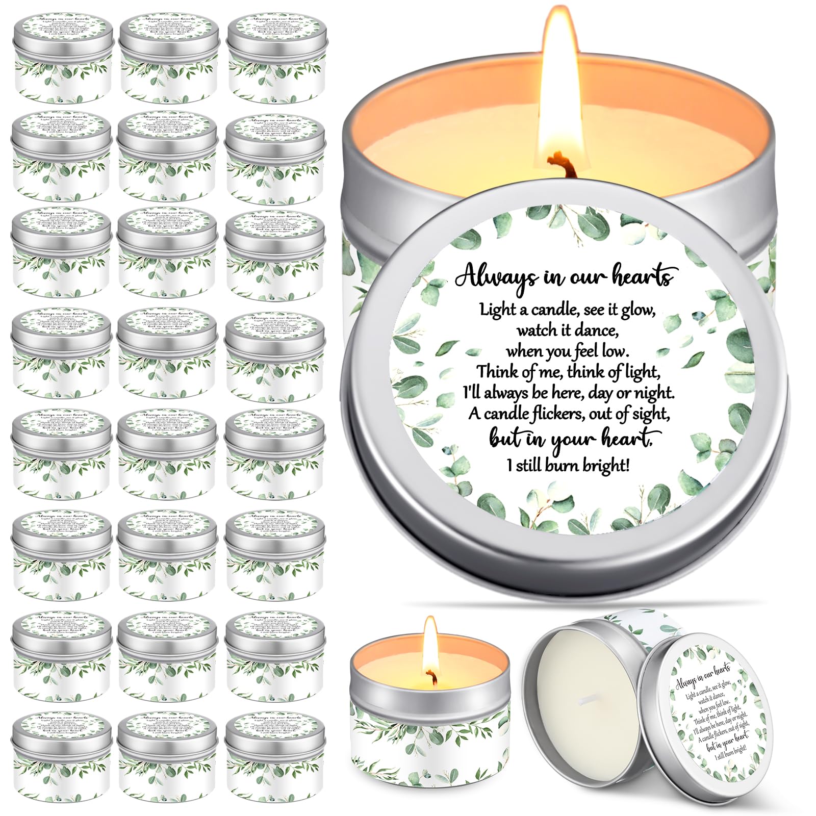 MTLEE 24 Pcs Funeral Favors Memorial Lavender Scented Candles Funeral Tealight Candles White Candles Funeral Gift Sympathy Gifts Condolence Bereavement Candle for Guest Funeral Party Family (Greenery)