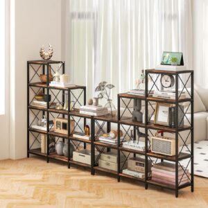 Tangkula 9 Cubes Bookshelf, 5-Tier Stepped Bookcase w/Carbon Steel Frame, Anti-Tipping Kits & Adjustable Foot Pads, 12 Shelves Storage Open Display Shelf for Home Office (9-Cube, Brown)