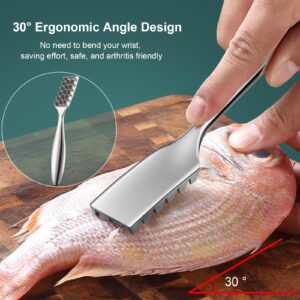 SUCCFLY Fish Scaler Stainless Steel, Premium Fish Scale Remover Integrated Casting, Heavy Duty Wedge-shaped Sawtooth Fish Descaler Tool, Ergonomic Handle Fish Scaler Remover No Mess, Fish Scaler Tool