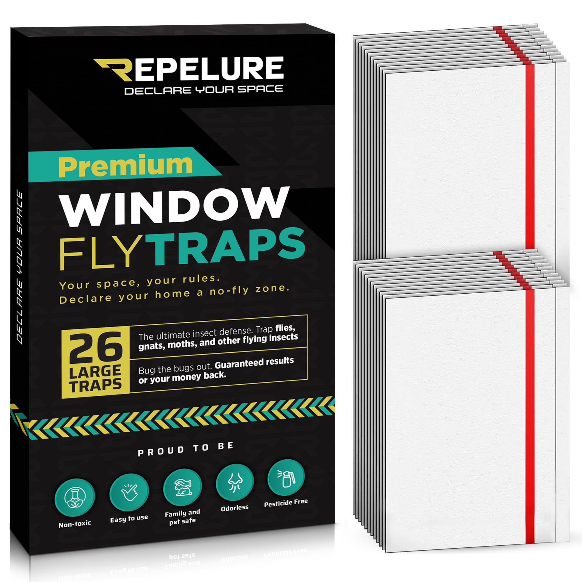 Repelure Window Fly Trap (26 Pack) XL Traps, Indoor for Home, Sticky Traps for Flying Bugs, Insects, Gnats, Moths and Fruit Flies, Non-Toxic, Waterproof, and Odorless Indoor Adhesive Glue Paper,