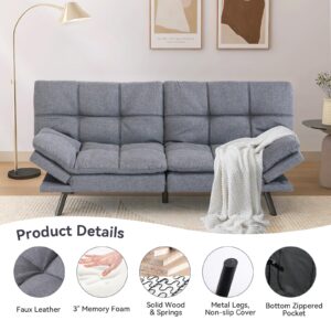 Hcore, Convertible Sleeper, Memory Foam Futon Couch,Loveseat Bed,Small Splitback Modern Sofa Sofabed, Grey