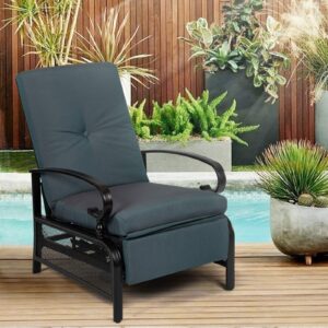 SUNCROWN Outdoor Recliner Chair Patio Adjustable Relaxing Chair Outdoor Metal Furniture Chair with Thick Cushion(Peacock Blue)