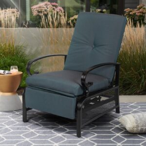 SUNCROWN Outdoor Recliner Chair Patio Adjustable Relaxing Chair Outdoor Metal Furniture Chair with Thick Cushion(Peacock Blue)