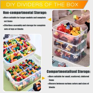 Kids Toy Organizer for Lego Stackable Storage Compartments Bins With Base Plates Lids 3 Tiers Clear Building Bricks Board Game Puzzle Boxes Plastic Craft Sorting Separator Travel Chest Case