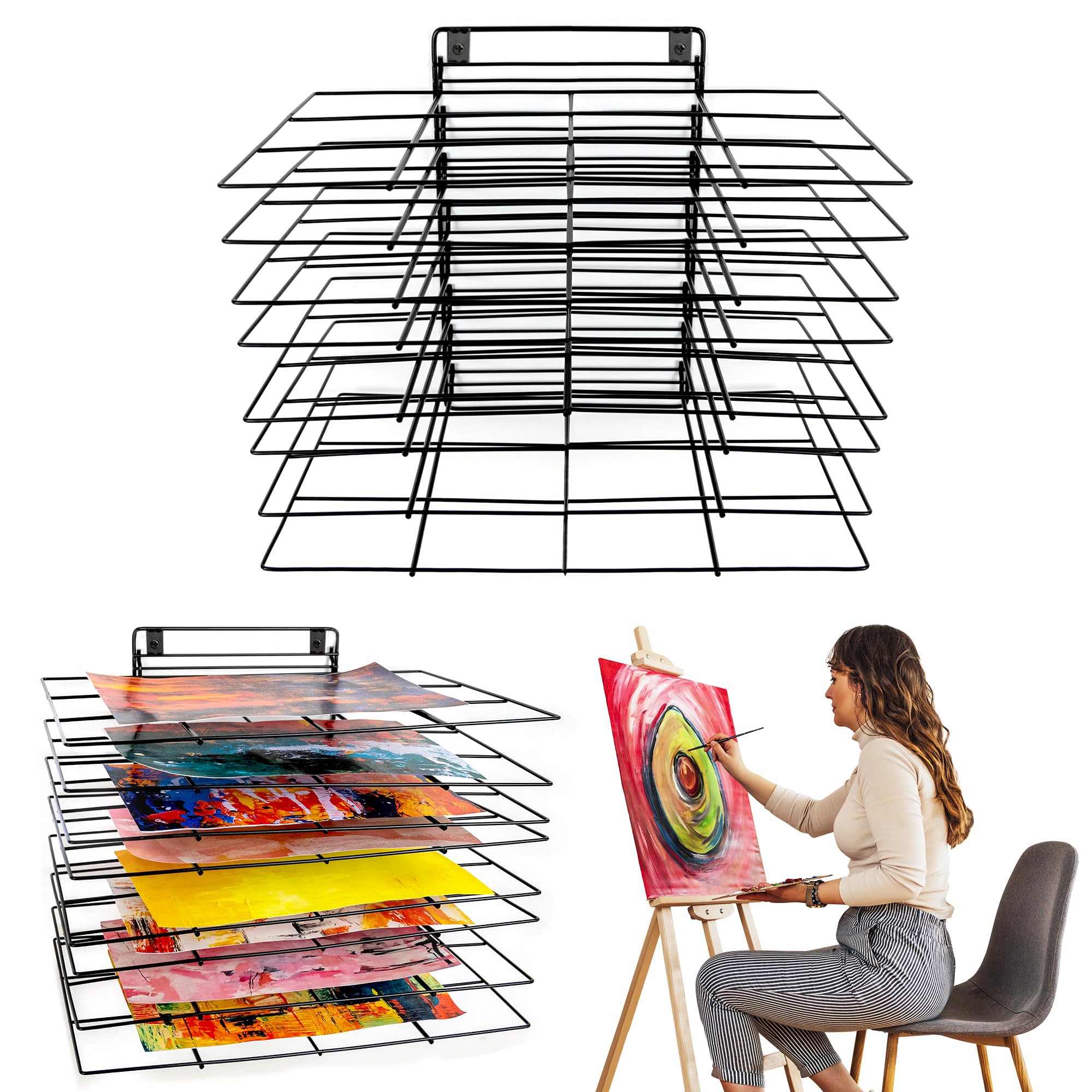 ODOXIA Art Drying Rack Hanging for Classroom | Small Hangable Paint Drying Rack | 8 Removable Shelves | Canvas Rack Art Storage | Painting Drying Rack with Screws | Stack Rack for Painting, Drawings