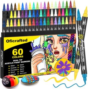 oficrafted 60 colors dual tip acrylic paint pens, premium acrylic paint markers with brush and fine tip, paint pens and paint markers for rock painting, wood, canvas, glass & ceramic surfaces