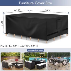 Richwon Patio Furniture Covers, Outdoor Table Covers Waterproof Rectangle, Heavy Duty Outdoor Furniture Covers for Patio Furniture, Outdoor Sectional Set Cover 90"L x 64"W x 28"H, Black