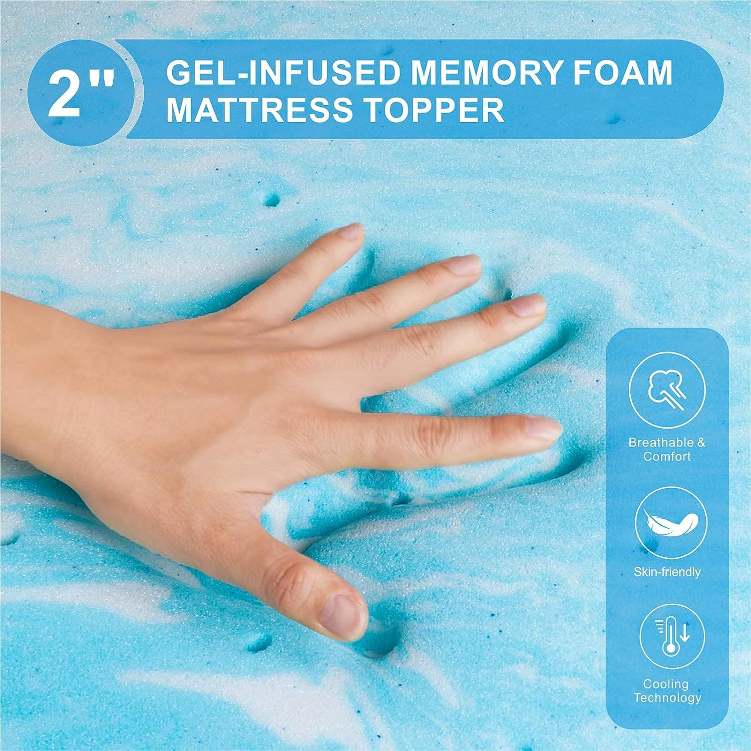 MUUEGM 2 Inch Memory Foam Mattress Topper Twin Size,Cooling Gel Infused Twin Mattress Pad for Pressure Back Pain Relief,Ventilated Soft Bed Topper for College Dorm Single Bed,CertiPUR-US Certified