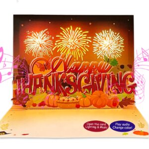 dtesl 3d pop up thanksgiving card with light and music, for all occasion, fall card, thanksgiving card, birthday card, fall thank you card, happy holiday card, with envelope