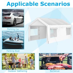 10x20 FT Outdoor Carport Portable Garage Heavy Duty Canopy Storage Shelter Shed All-Season Tarp with Removable Sidewalls & Doors for Car, Truck, Boat, Party, Camping (White)