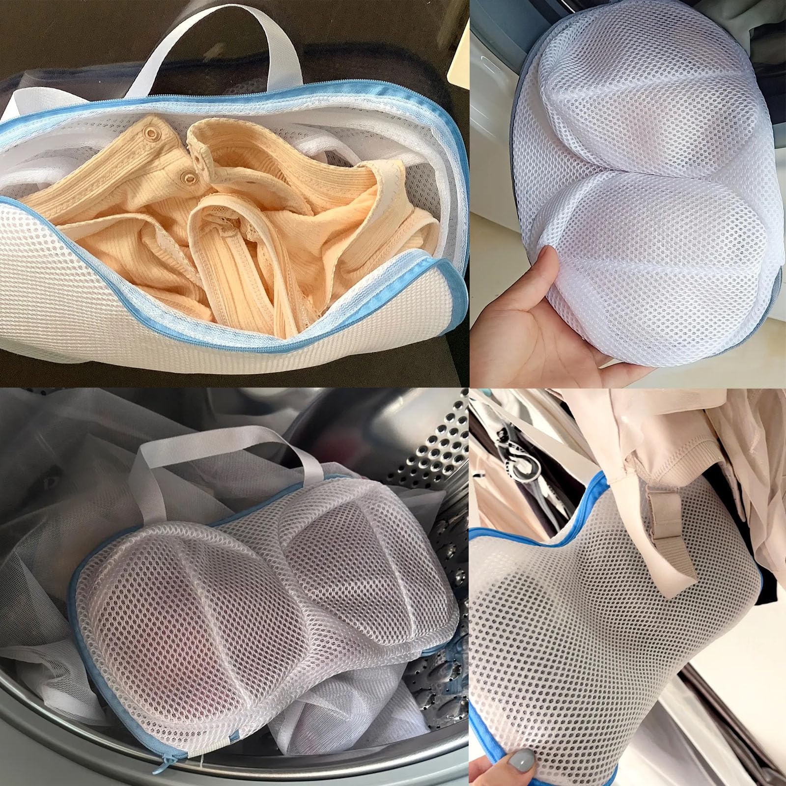 NentMent 2 Pack Bra Laundry Bags for Washing Machine Lingerie Wash Dryer Bag Non-Deform 3D Protective Bracket Case with Handle and Zipper for Women Underwear Brassiere Delicates A to C Cups