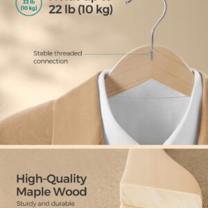 SONGMICS Wooden Hangers, Pack of 24, Coat Hangers, Non-Slip, Pants Bar, 360° Swivel Hooks, for Jackets, Shirts, Coats, Natural Beige UCRW010N24