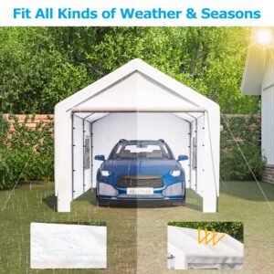 10x20 FT Outdoor Carport Portable Garage Heavy Duty Canopy Storage Shelter Shed All-Season Tarp with Removable Sidewalls & Doors for Car, Truck, Boat, Party, Camping (White)