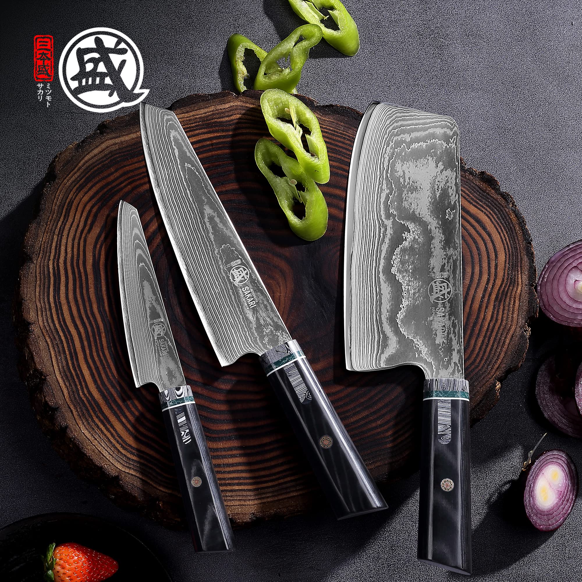 MITSUMOTO SAKARI 7 inch Japanese Gyuto Chef Knife, Hand Forged Professional Kitchen Knife, Damascus HAP40 Steel Powder Chef's Knife (Micarta Handle and Sandalwood Box)