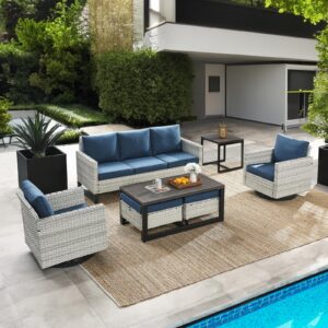 hummuh 7 piece patio furniture set outdoor sectional sofa,high back patio swivel glider chairs with ottomans coffee table for porch,garden,backyard…