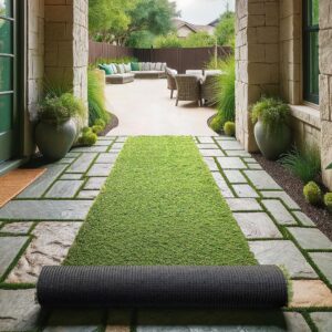 sweet home stores waterproof easy-clean solid grass 3x7 indoor/outdoor artificial grass runner rug, 2'7" x 7', green