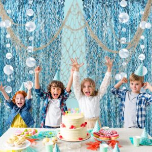 ZERODECO Party Decorations, Natural Fish Net with Fringe Curtain and Bubble Garlands for Nautical Decor Pirate Party Kids Birthday Under The Sea Party Mermaid Decor Room Wall Decor