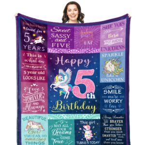 Solzien 5 Year Old Girl Birthday Gift Ideas Blanket 50"x40", Birthday Gifts for 5 Year Old Girls, 5 Year Old Girl Birthday Gifts, 5th Birthday Gifts for Girls, 5th Birthday Decorations Girl