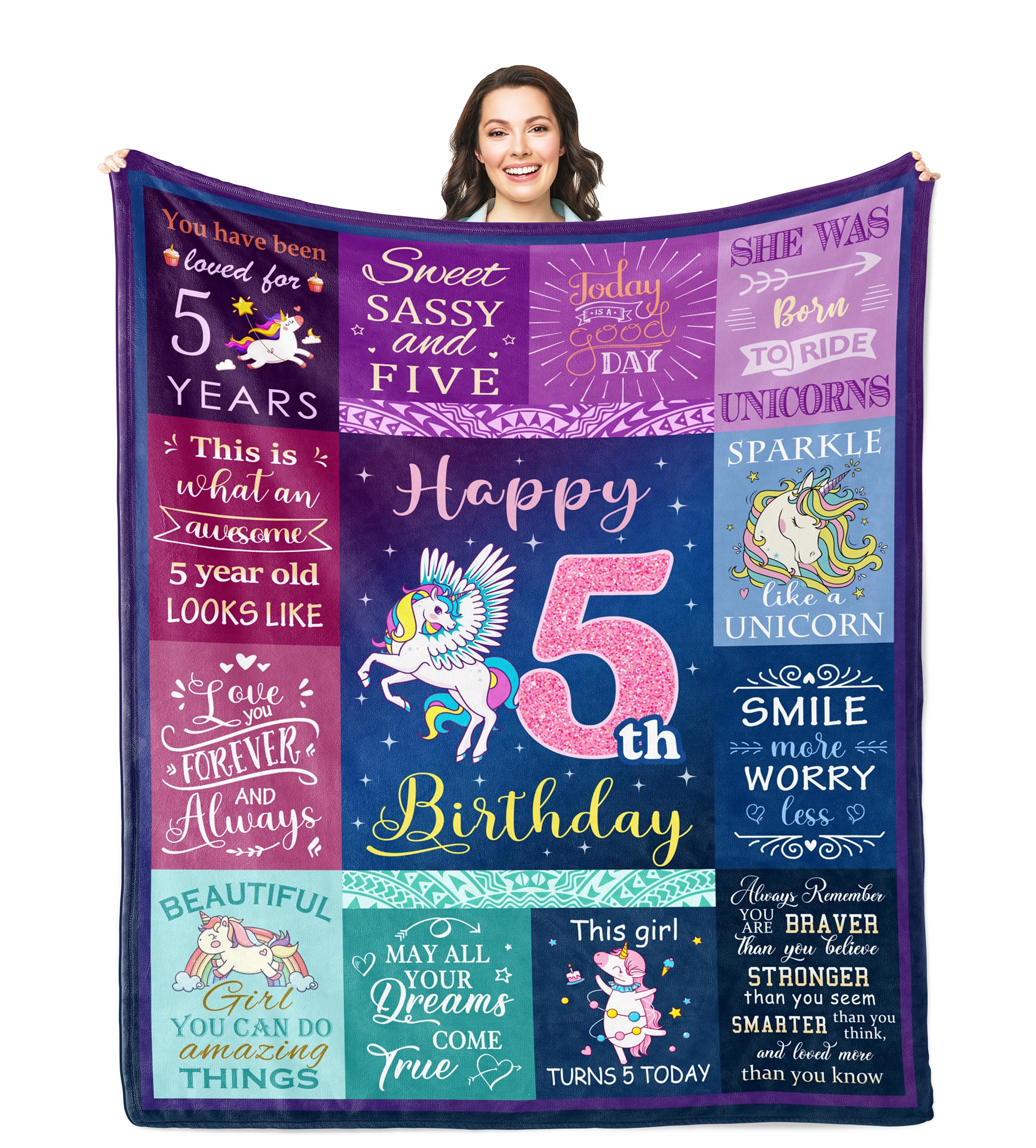 Solzien 5 Year Old Girl Birthday Gift Ideas Blanket 50"x40", Birthday Gifts for 5 Year Old Girls, 5 Year Old Girl Birthday Gifts, 5th Birthday Gifts for Girls, 5th Birthday Decorations Girl