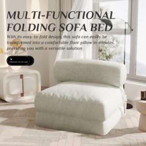 Daneey 3-in-1 Convertible Floor Futon Couch Multi-Functional Folding Sofa Bed with 1 Bolster Pillows Sleeper Chair Fold Out Futon Sofa Bed Couch Ivory