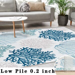 Coastal Runner Rug Beach Hallway Rugs Non-Slip Nautical Coral Machine Washable Rugs Modern Floor Carpet for Kitchen Bathroom Laundry Bedroom Living Room, 2x6