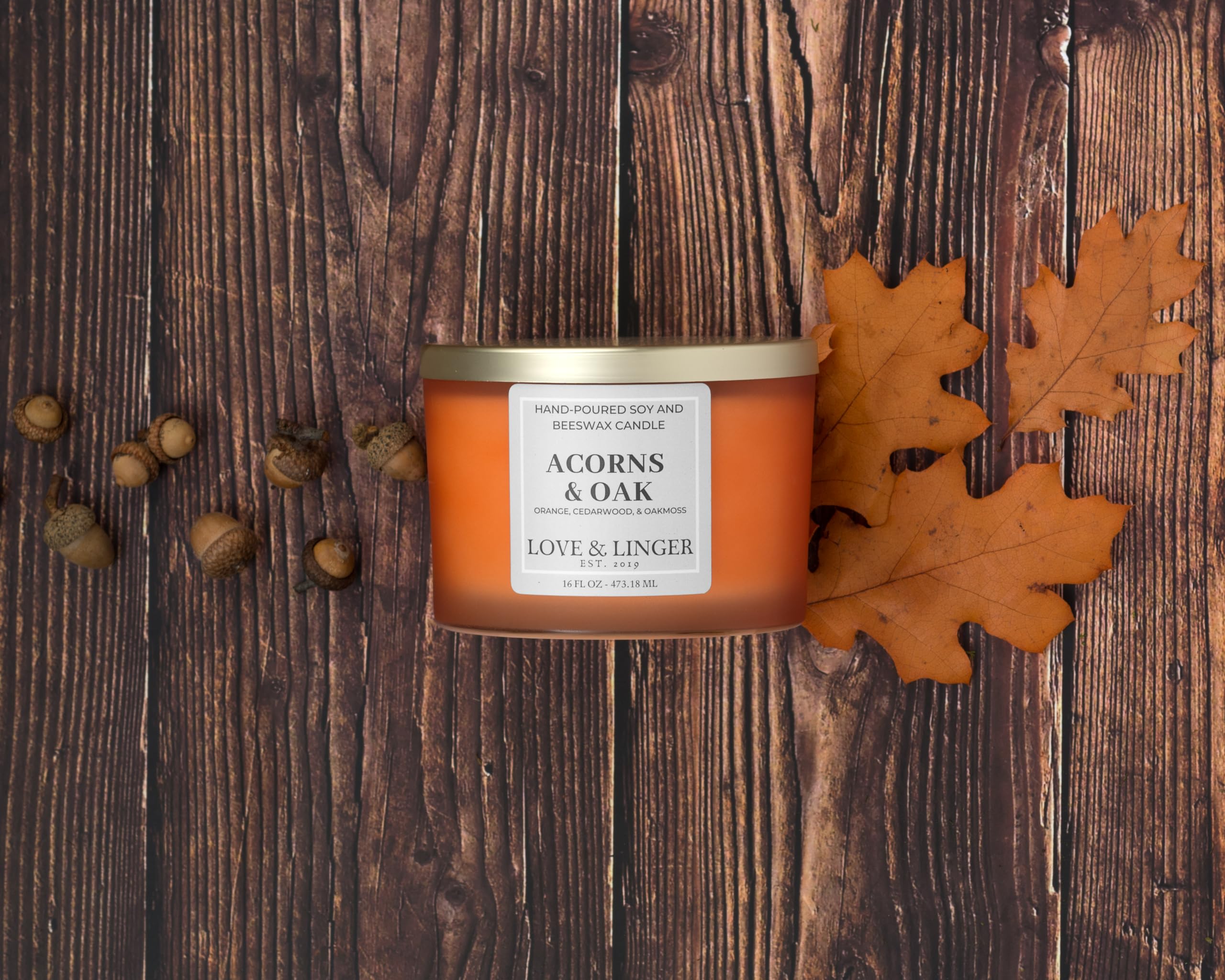 Acorns & Oak Candle | Fall Candles | Luxury Soy & Beeswax Candles for Home | 16 oz. Large Jar 3 Wick Candle | Thanksgiving Candle | Fall Scented Candle | Autumn Candles