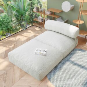 Daneey 3-in-1 Convertible Floor Futon Couch Multi-Functional Folding Sofa Bed with 1 Bolster Pillows Sleeper Chair Fold Out Futon Sofa Bed Couch Ivory