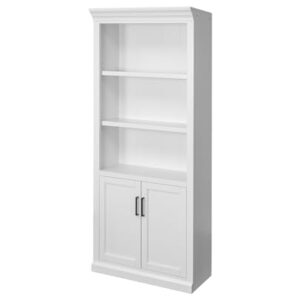 Martin Furniture Modern Wood Lower Doors Bookcase, Office Bookcase, Office Shelving, Office Storage, Fully Assembled, White