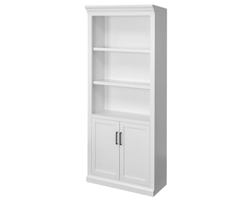 Martin Furniture Modern Wood Lower Doors Bookcase, Office Bookcase, Office Shelving, Office Storage, Fully Assembled, White